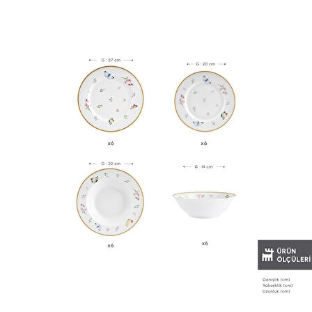 Karaca Forever Bone Fly 24 Parça 6 Kişilik Yemek Takımı