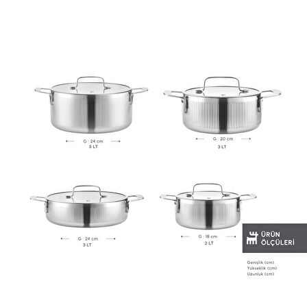Karaca Power Steel 316+ 3Ply Apollo İndüksiyon Tabanlı 8 Parça Çelik Tencere Seti