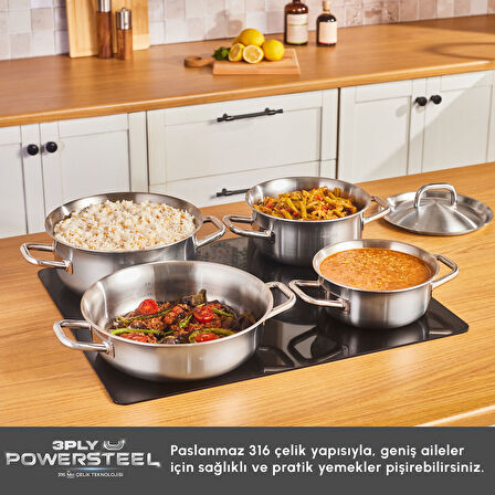 Karaca Power Steel 316+ 3Ply Spirit İndüksiyon Tabanlı 8 Parça Çelik Tencere Seti