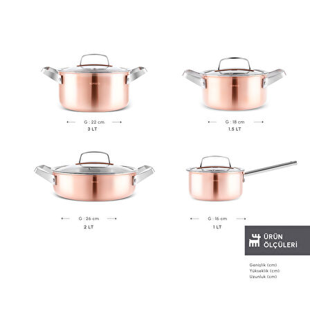 Karaca Power Steel 316+ 3Ply Galileo 8 Parça Çelik Tencere Seti
