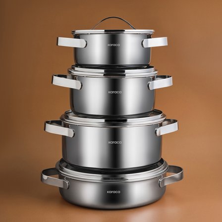 Karaca Power Steel 316+ 3Ply Discovery İndüksiyon Tabanlı 8 Parça Çelik Tencere Seti