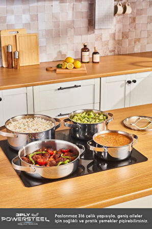 Power Steel 316+ 3Ply Discovery İndüksiyon Tabanlı 8 Parça Çelik Tencere Seti