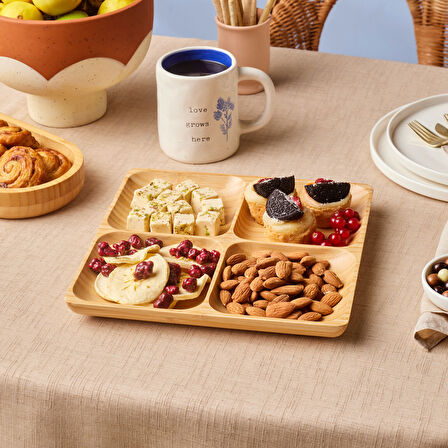 Karaca Bambu Nora 4 Bölmeli Kare Sunumluk