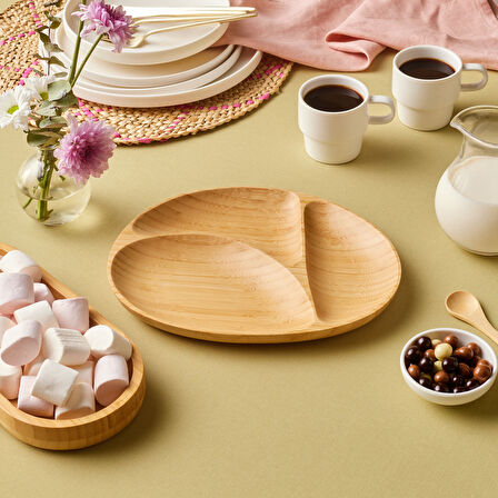 Karaca Bambu Nora 3 Bölmeli Elips Sunumluk