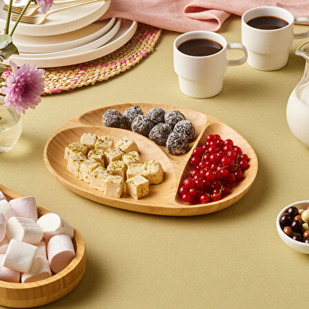 Karaca Bambu Nora 3 Bölmeli Elips Sunumluk