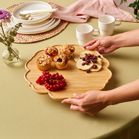 Karaca Bambu Rosa Çiçek Formlu Sunum Tahtası