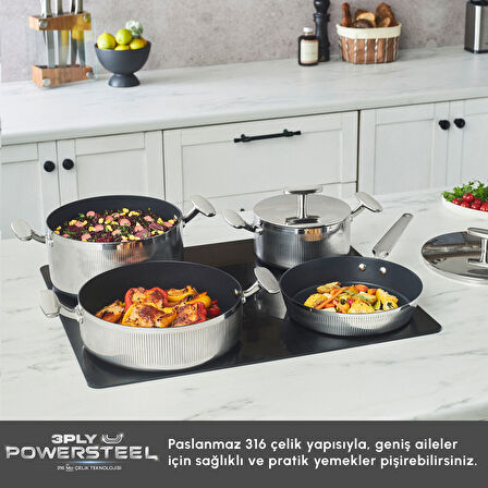 Karaca Plasma Steel 316+ 3Ply Apollo İndüksiyon Tabanlı 7 Parça Çelik Tencere Seti