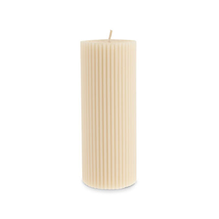 Karaca Striped Tırtıklı Sütun Mum 15 cm Bej