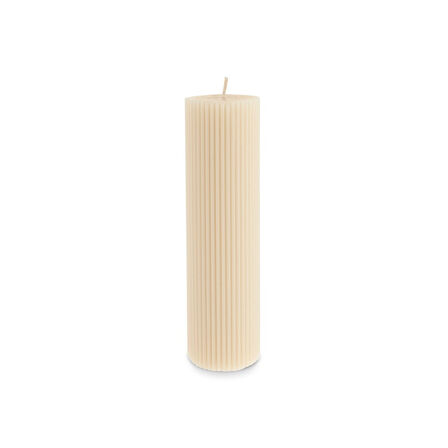 Karaca Striped Tırtıklı Sütun Mum 20 cm Bej