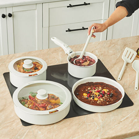 Karaca X Refika Swiss Crystal Easy Clip İndüksiyon Tabanlı 12 Parça Tencere Seti Pure White