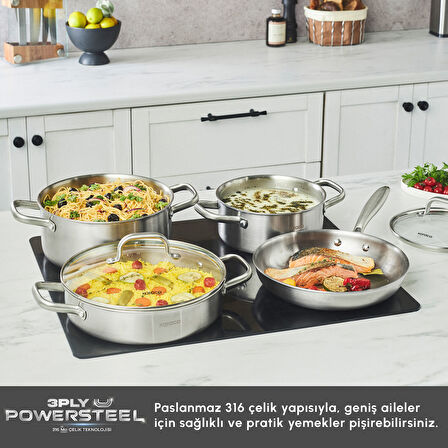 Karaca Power Steel 316+ 3Ply Akita İndüksiyon Tabanlı 7 Parça Çelik Tencere Seti