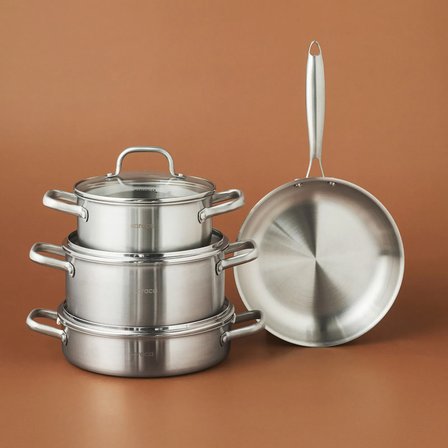 Karaca Power Steel 316+ 3Ply Akita İndüksiyon Tabanlı 7 Parça Çelik Tencere ve Tava Seti