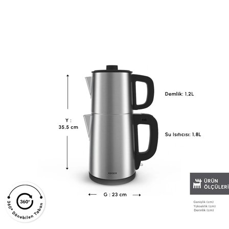 Karaca TeaBig XL 35 Çay Bardağı Kapasiteli 2 in 1 Çelik Çay Makinesi ve Su Isıtıcı Inox