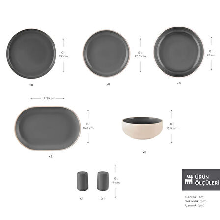 Karaca Earth Collection Terra 36 Parça 8 Kişilik Yemek Takımı Antrasit