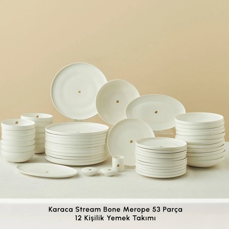 Karaca Stream Bone Merope Gold Logo 53 Parça 12 Kişilik Yemek Takımı