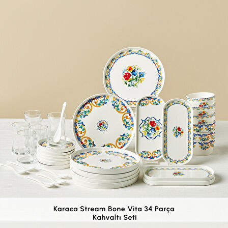 Karaca Stream Bone Vita 34 Parça 6 Kişilik Kahvaltı Takımı