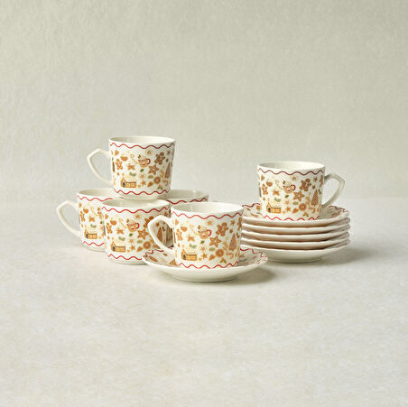 Karaca New Year Yılbaşı Gingerbread 6 Kişilik Kahve Fincan Takımı 80 ml