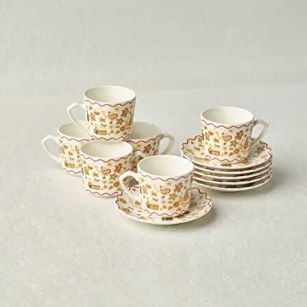 Karaca New Year Yılbaşı Gingerbread 6 Kişilik Kahve Fincan Takımı 80 ml