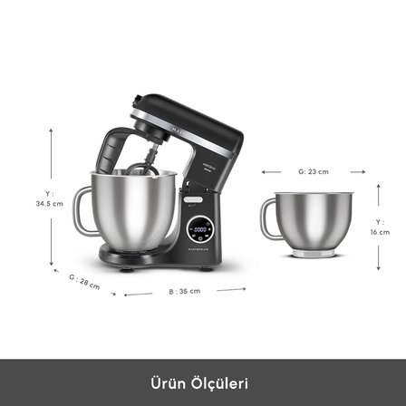 Karaca Mastermaid Chef Ultra D2000W Dijital Ekranlı Hamur Yoğurma Makinesi Matte Black 7L