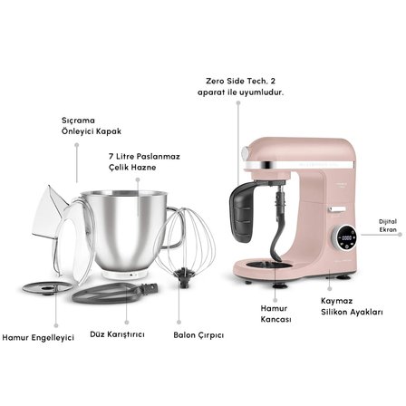 Karaca Mastermaid Chef Ultra D2000W Dijital Ekranlı Hamur Yoğurma Makinesi Rosegold 7L