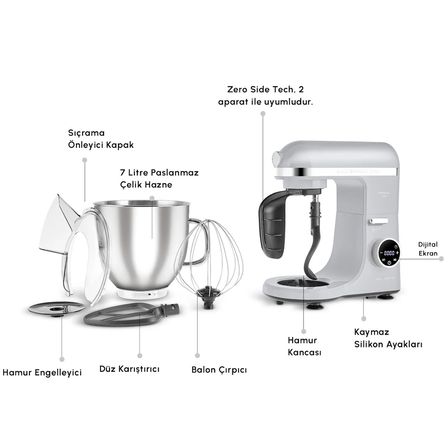 Karaca Mastermaid Chef Ultra D2000W Dijital Ekranlı Hamur Yoğurma Makinesi Silver 7L