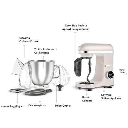 Karaca Mastermaid Chef Ultra D2000W Dijital Ekranlı Hamur Yoğurma Makinesi Starlight 7L