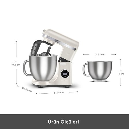 Karaca Mastermaid Chef Ultra D2000W Dijital Ekranlı Hamur Yoğurma Makinesi Starlight 7L