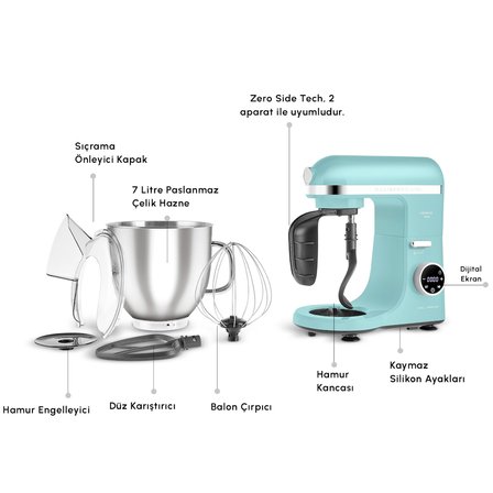 Karaca Mastermaid Chef Ultra D2000W Dijital Ekranlı Hamur Yoğurma Makinesi Tiffany 7L