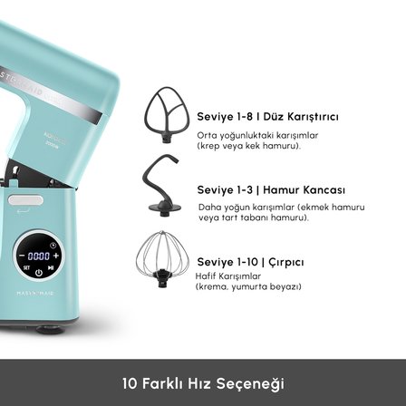 Karaca Mastermaid Chef Ultra D2000W Dijital Ekranlı Hamur Yoğurma Makinesi Tiffany 7L