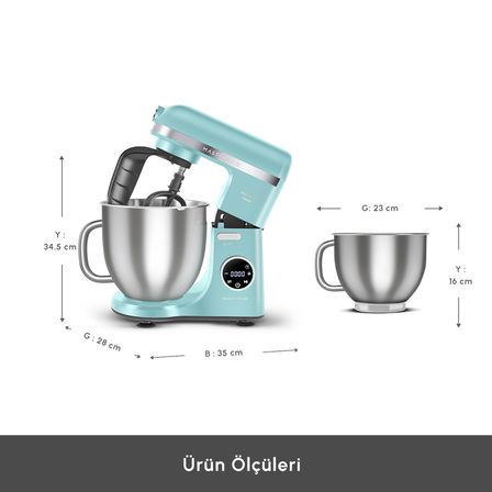 Karaca Mastermaid Chef Ultra D2000W Dijital Ekranlı Hamur Yoğurma Makinesi Tiffany 7L
