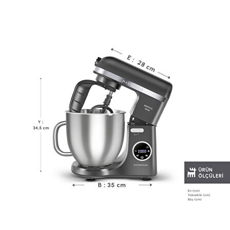 Karaca Mastermaid Chef Ultra D2000W Dijital Ekranlı Hamur Yoğurma Makinesi Shadow Gray 7L