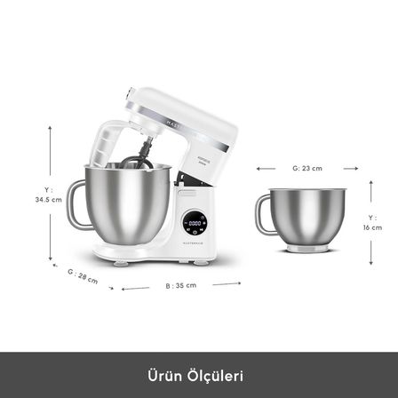 Karaca Mastermaid Chef Ultra D2000W Dijital Ekranlı Hamur Yoğurma Makinesi Matte White 7L