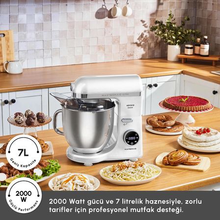 Karaca Mastermaid Chef Ultra D2000W Dijital Ekranlı Hamur Yoğurma Makinesi Matte White 7L