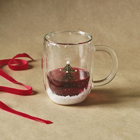 Karaca New Year Yılbaşı Pia Frosty Pine Tree Çift Cidarlı Cam Kupa 350 ml