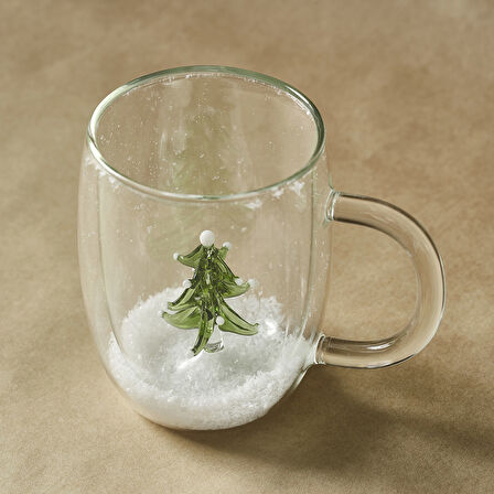 Karaca New Year Yılbaşı Pia Frosty Pine Tree Çift Cidarlı Cam Kupa 350 ml