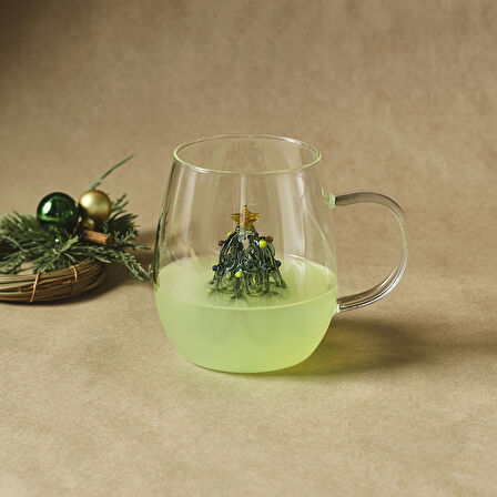 Karaca New Year Yılbaşı Green Pine Tree Cam Kupa 440 ml