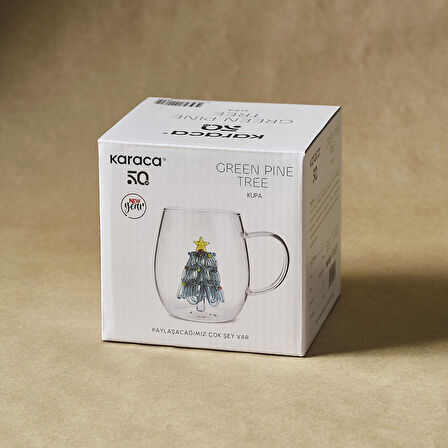 Karaca New Year Yılbaşı Green Pine Tree Cam Kupa 440 ml