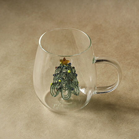 Karaca New Year Yılbaşı Green Pine Tree Cam Kupa 440 ml