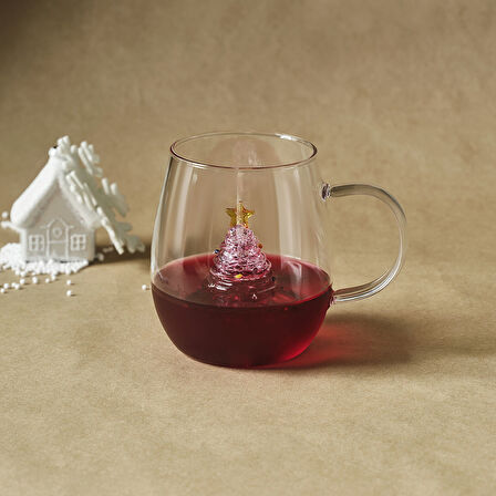 Karaca New Year Yılbaşı Pink Pine Tree Cam Kupa 440 ml