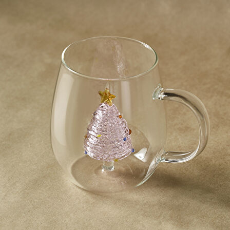 Karaca New Year Yılbaşı Pink Pine Tree Cam Kupa 440 ml