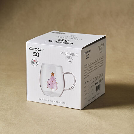 Karaca New Year Yılbaşı Pink Pine Tree Cam Kupa 440 ml