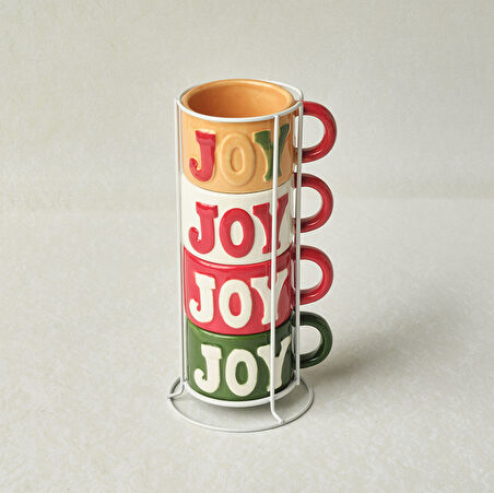 Karaca New Year Yılbaşı Joy Standlı 4 Kişilik Çay Fincan Takımı 150 ml