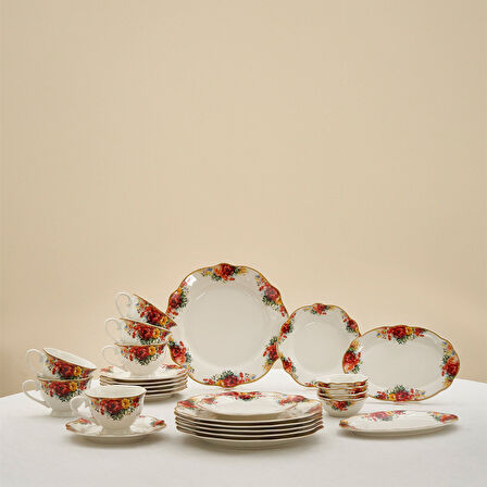 Karaca Forever Bone Amarose 26 Parça 6 Kişilik Kahvaltı Takımı