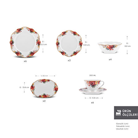 Karaca Forever Bone Amarose 26 Parça 6 Kişilik Kahvaltı Takımı