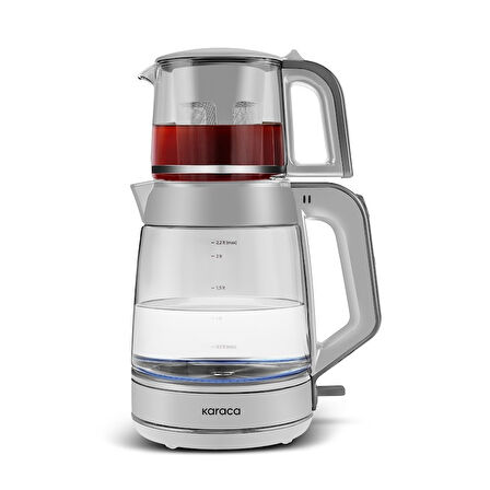 Karaca Glass Tea XL 2 in 1 Cam Çay Makinesi Cool Gray