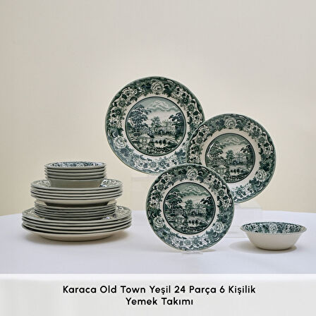 Karaca Old Town 24 Parça 6 Kişilik Yemek Takımı Yeşil