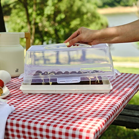 Karaca Container Rocca Baton Pasta Taşıma Fanusu Krem
