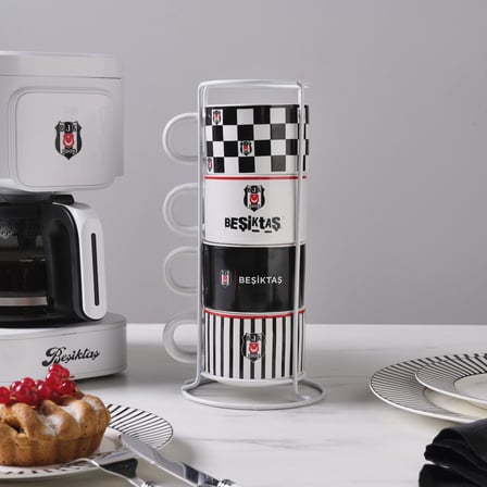 Karaca x Beşiktaş Lisanslı 4 Kişilik Standlı Çay Fincan Takımı 180 ml