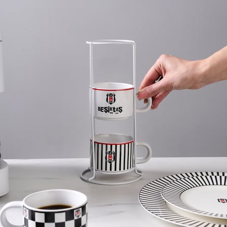 Karaca x Beşiktaş Lisanslı 4 Kişilik Standlı Çay Fincan Takımı 180 ml