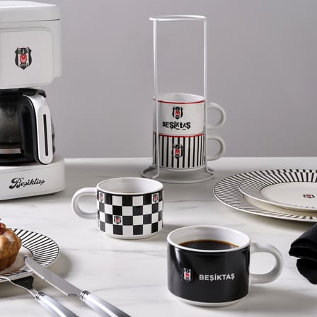 Karaca x Beşiktaş Lisanslı 4 Kişilik Standlı Çay Fincan Takımı 180 ml